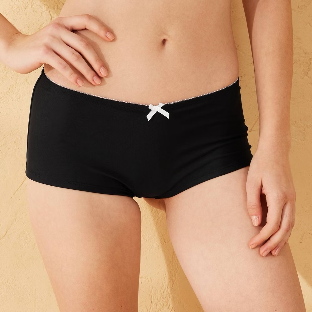 Wild Fable Women's Picot Bow Trim Low-Rise Cheeky Boyshorts Black XXS